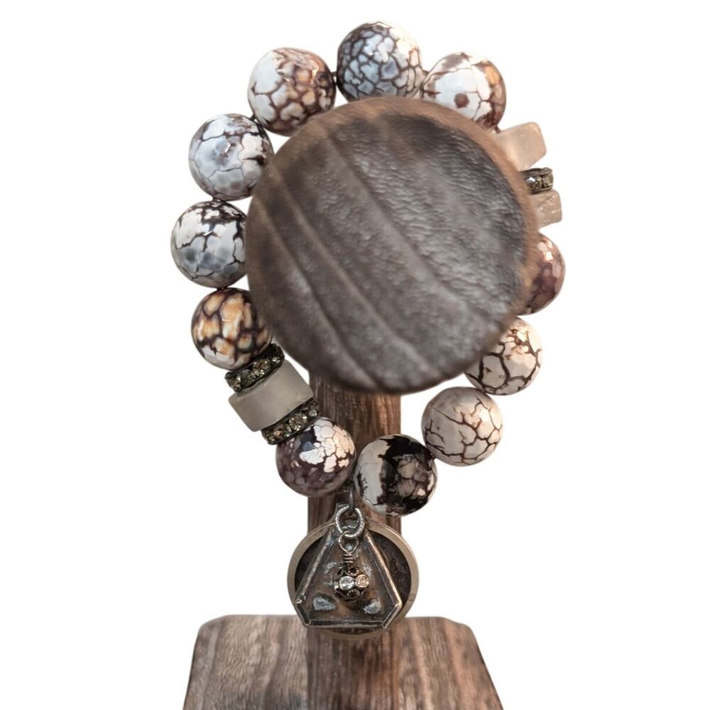 Angel Wing Alunite Beaded Icon Charm  Stretch Bracelet